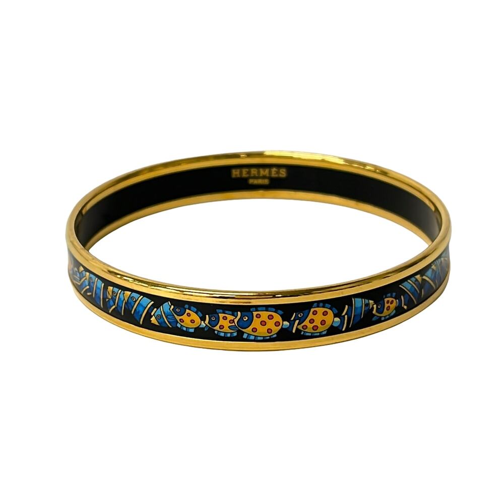 Hermès Email Bangle Black Blue Hardware Ceramic